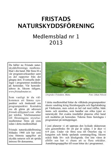 Medlemsblad 1 2013 - Fristads Naturskyddsförening