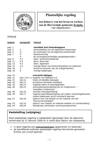 Plaatselijke regeling - Hervormd Ermelo