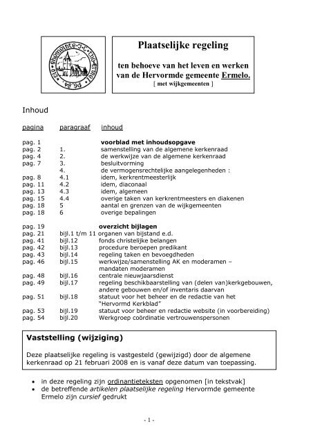 Plaatselijke regeling - Hervormd Ermelo