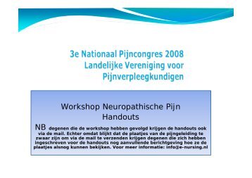 Workshop 5, Neuropathische pijn - Pijnverpleegkundigen