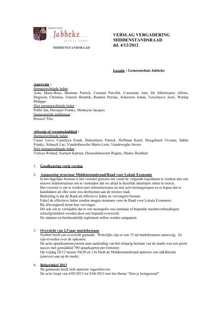 verslag Middenstandsraad - gemeente Jabbeke