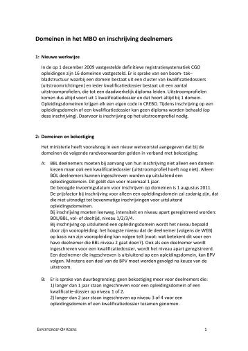 Memo Domeinen en inschrijving studenten BO - saMBO-ICT