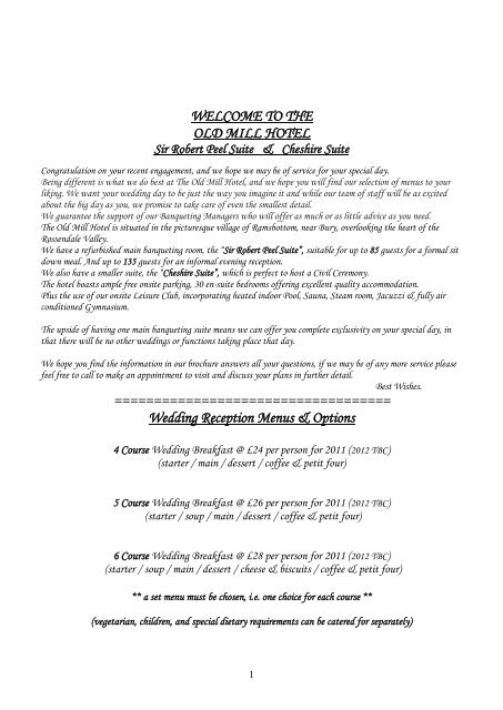 Wedding Reception Menus Lavender Hotels