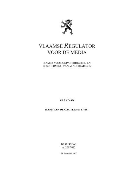 2007-012 – Klacht Hans Van de Cauter e.a. tegen de VRT (PDF)