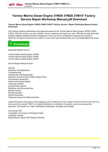 Yanmar Marine Diesel Engine 3YM30 3YM20 2YM15 Factory Service  Repair Workshop Manual Instant Download!.pdf