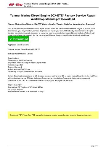 Yanmar Marine Diesel Engine 6CX-ETE Factory Service  Repair Workshop Manual Instant Download!.pdf