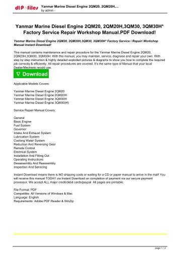 Yanmar Marine Diesel Engine 2QM20, 2QM20H,3QM30, 3QM30H Factory Service  Repair Workshop Manual Instant Download!.pdf