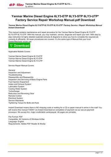 Yanmar Marine Diesel Engine 6LY3-ETP 6LY3-STP 6LY3-UTP Factory Service  Repair Workshop Manual.pdf