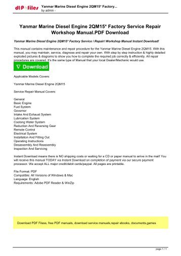 Yanmar Marine Diesel Engine 2QM15 Factory Service  Repair Workshop Manual Instant Download!.pdf