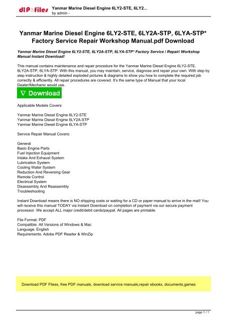 Yanmar Marine Diesel Engine 6LY2-STE, 6LY2A-STP, 6LYA-STP Factory Service  Repair Workshop.pdf