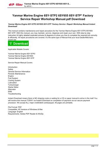 Yanmar Marine Engine 6SY-STP2 6SY655 8SY-STP Factory Service  Repair Workshop Manual Instant download.pdf