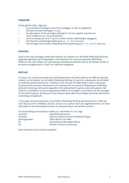jaarverslag 2011.indd - De Dokter Wittenberg Stichting