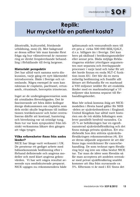 Meddelande från - Svensk Onkologisk Förening