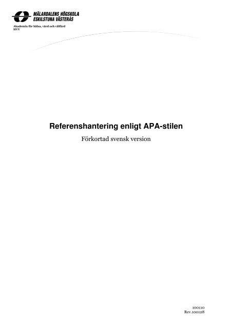 HVV - Referenshantering enligt APA-stilen - Mälardalens högskola