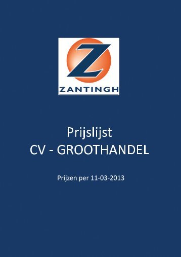 CV prijslijst 2013 - Zantingh