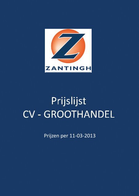 CV prijslijst 2013 - Zantingh