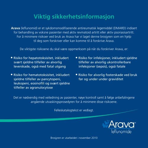 Arava - Viktig sikkerhetsinformasjon - Sanofi