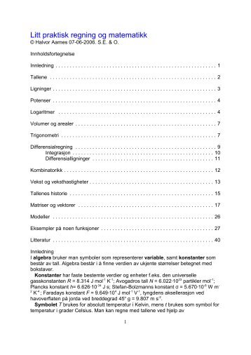 Litt praktisk regning og matematikk