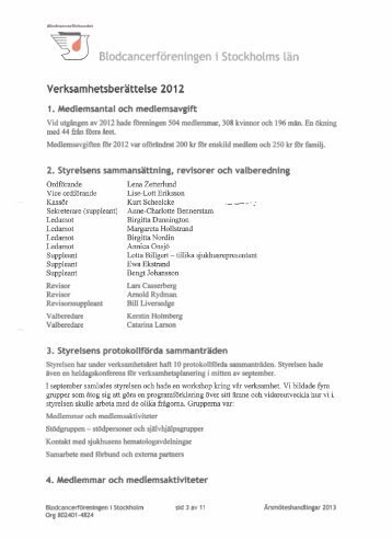 Verksamhetsberättelse 2012 - Blodcancerförbundet