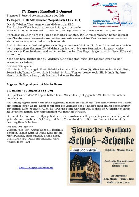 Newsletter Dezember 2011 Anbei die Termine, Berichte ... - TV Engers