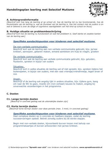 Handelingsplan Spreekt voor zich - Selectief Mutisme
