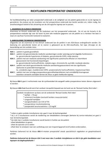 Richtlijnen preoperatieve onderzoeken - AZ Sint-Elisabeth Zottegem