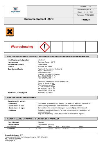 MSDS Supreme COOLANT-35°C - Argos