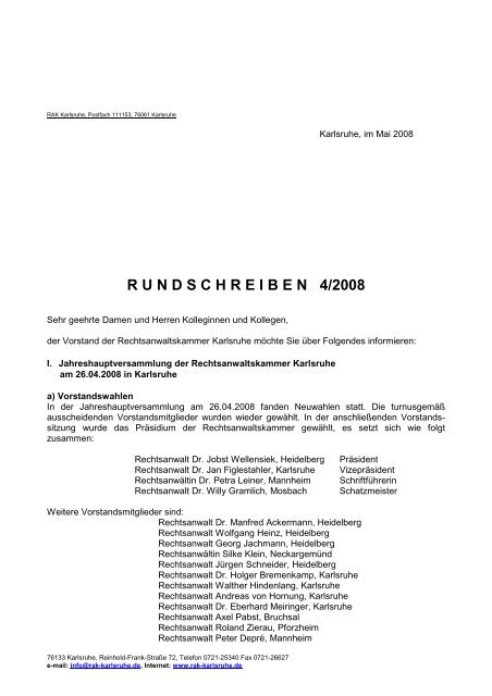 rundschreiben 4/2008 - Rechtsanwaltskammer Karlsruhe
