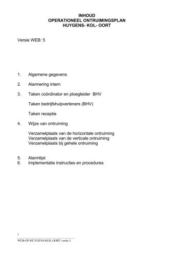 INHOUD OPERATIONEEL ONTRUIMINGSPLAN HUYGENS- KOL ...