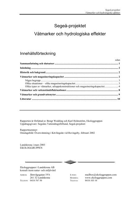 Våtmarker och hydrologiska effekter, 2003 - Segeåns ...