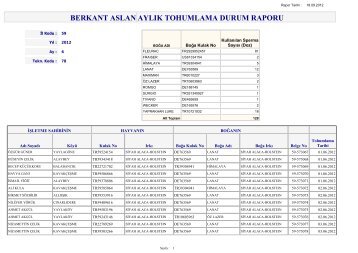 BERKANT ASLAN AYLIK TOHUMLAMA DURUM RAPORU