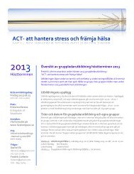 “ACT- att hantera stress och främja hälsa” hösten 2013 - Livskompass