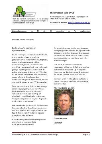Nieuwsbrief Juni 2012 - Boomtelersfederatie Noord-België