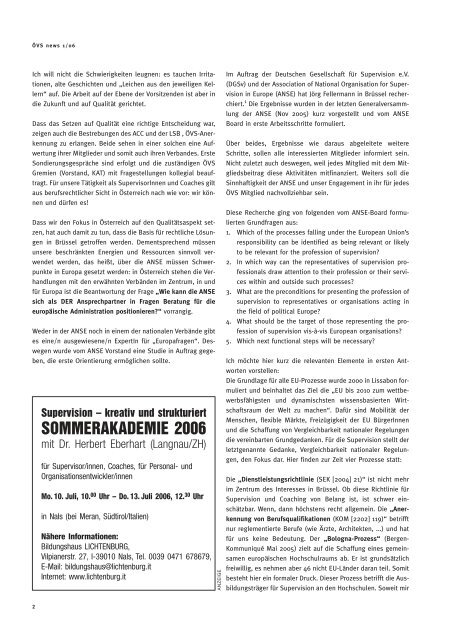 ÖVS-News 1/2006 - Österreichische Vereinigung für Supervision