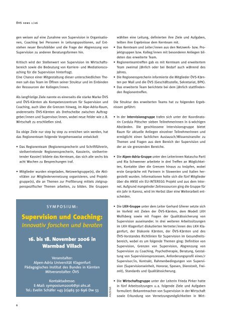 ÖVS-News 1/2006 - Österreichische Vereinigung für Supervision
