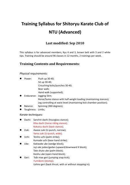 Shito ryu karate clearance syllabus