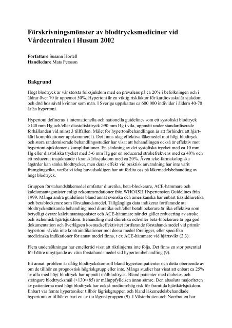 Forskrivningsmoster Av Blodtrycksmedicin Vid Vardcentralen Husum