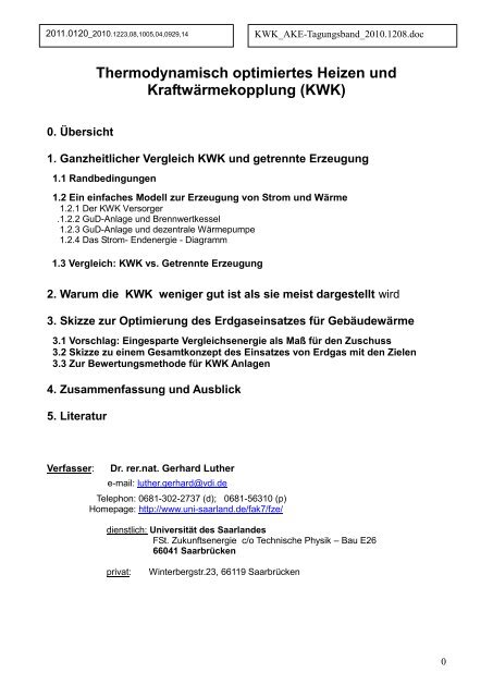 Thermodynamisch optimiertes Heizen und Kraftwärmekopplung (KWK)