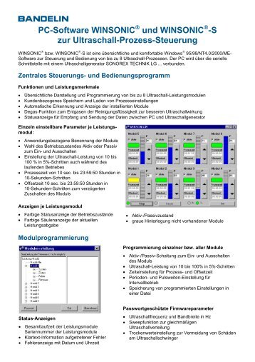 Pc-Software WINSONIC und WINSONIC -S zur Ultraschall-Prozess ...