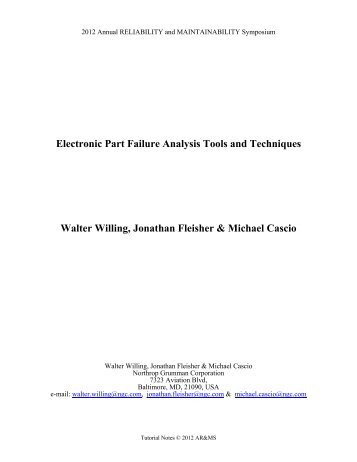 Electronic Part Failure Analysis Tools and Techniques Walter Willing ...