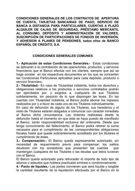 CONDICIONES GENERALES DE LOS CONTRATOS DE - Banesto
