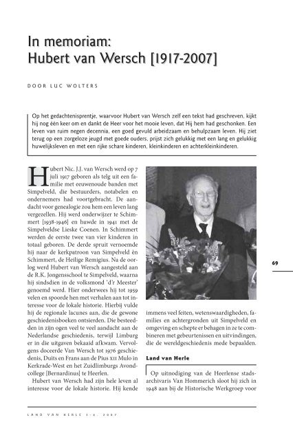 laser Leggen Inschrijven In memoriam: Hubert van Wersch [1917-2007] - Land van Herle