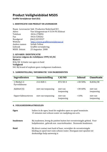 Product Veiligheidsblad MSDS - Beltraco