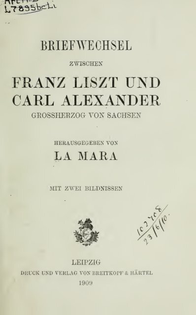 Briefwechsel zwischen Franz Liszt und Carl ... - Walter Cosand