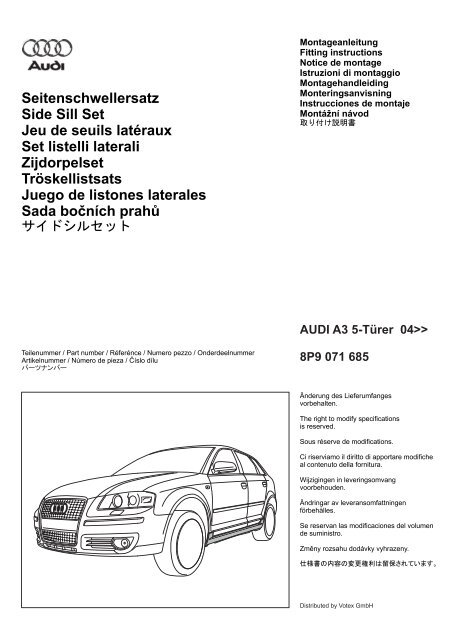 01403639 Audi Votex A3 5 Turer Schwellerleiste 8p9 071 685