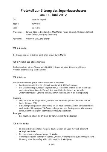 Protokoll zur Sitzung des Jugendausschusses am 11. Juni 2012