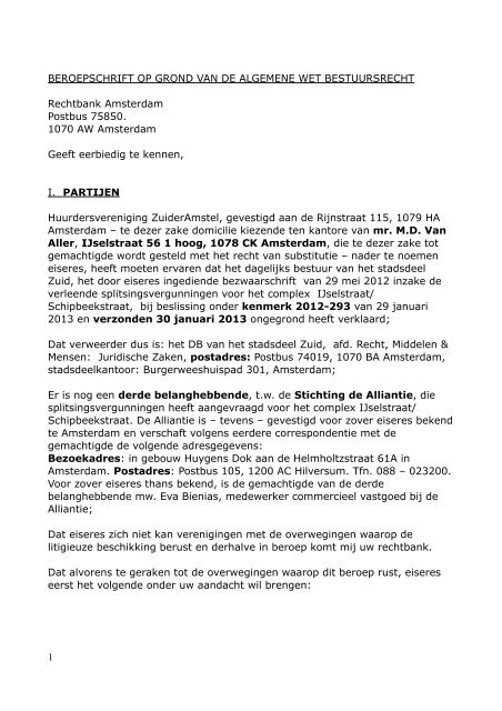 Vervolg op het bezwaarschrift splitsing ingediend bij de rechtbank