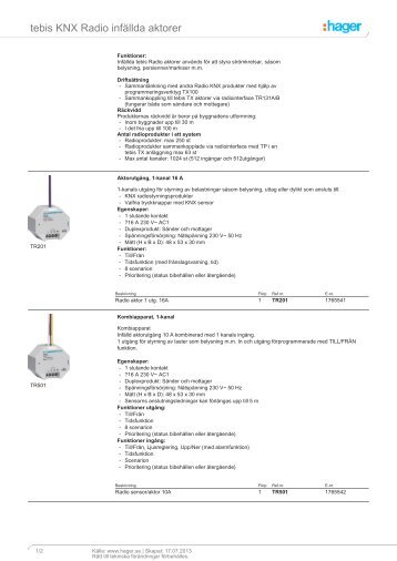 tebis KNX Radio infällda aktorer - Hager