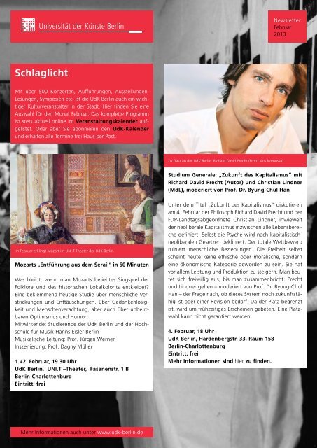 Newsletter Februar 2013 - Universität der Künste Berlin