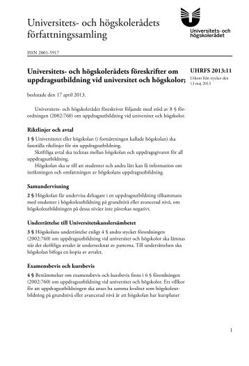 UHRFS 2013:11 Universitets- och högskolerådets föreskrifter om ...